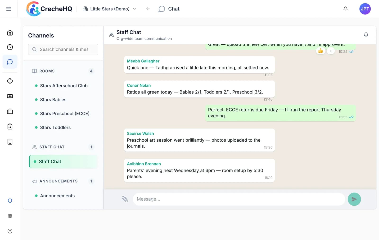 Team chat with room channels