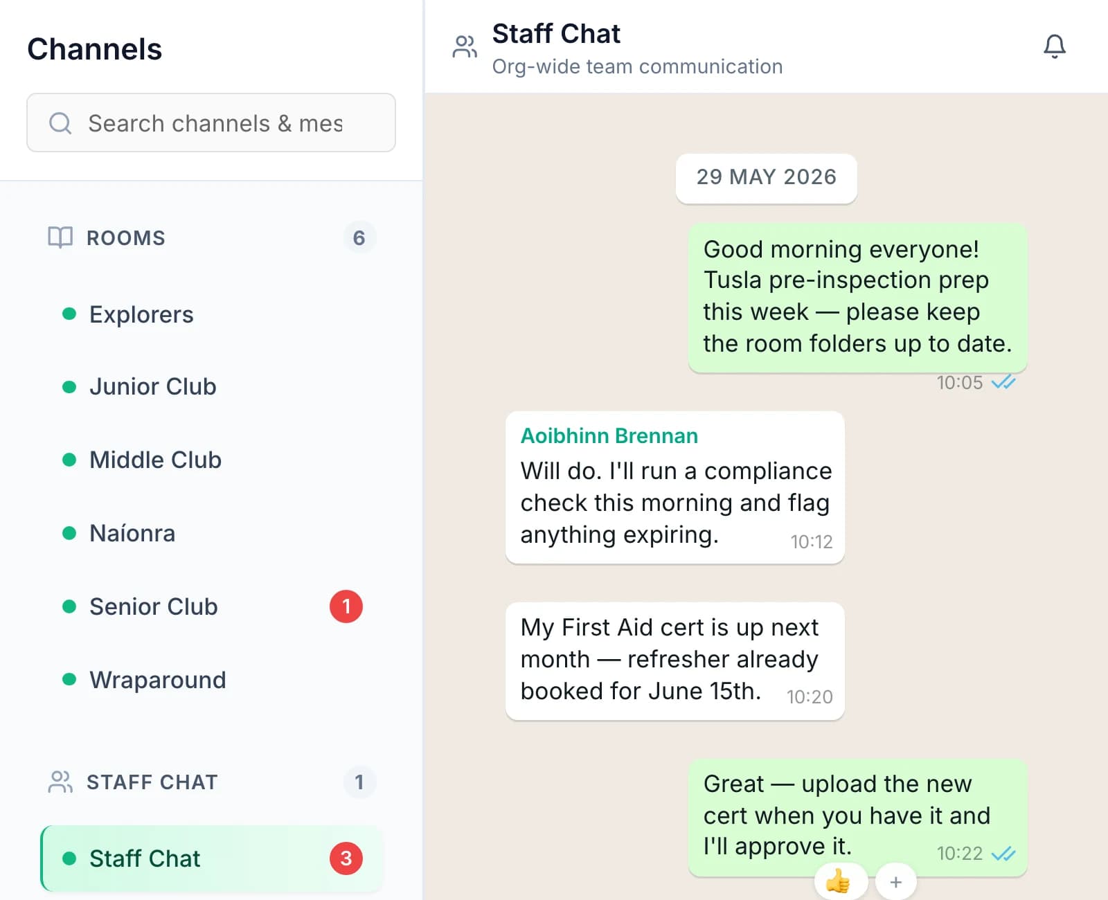 Team chat with room channels