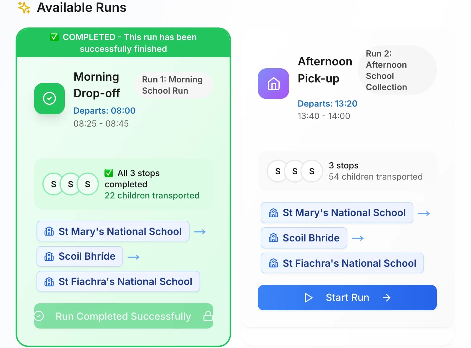 Transport hub with morning and afternoon school runs